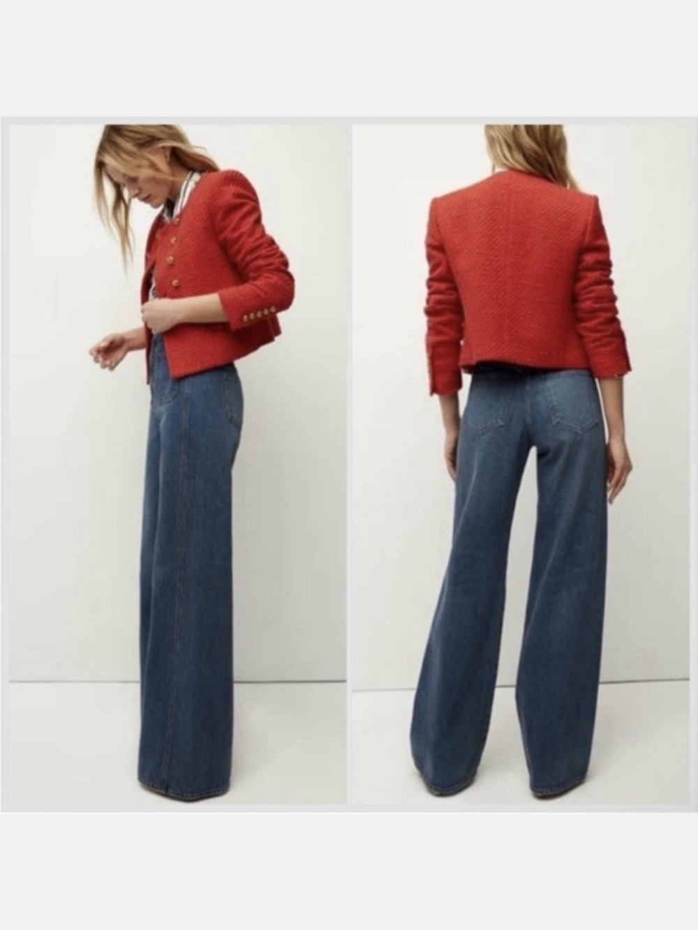 Veronica Beard Bentley Blazer Nantucket Red Tweed Cropped Military Button - 6 - Picture 3 of 15